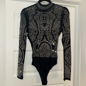 Rhinestone body suit sheer material